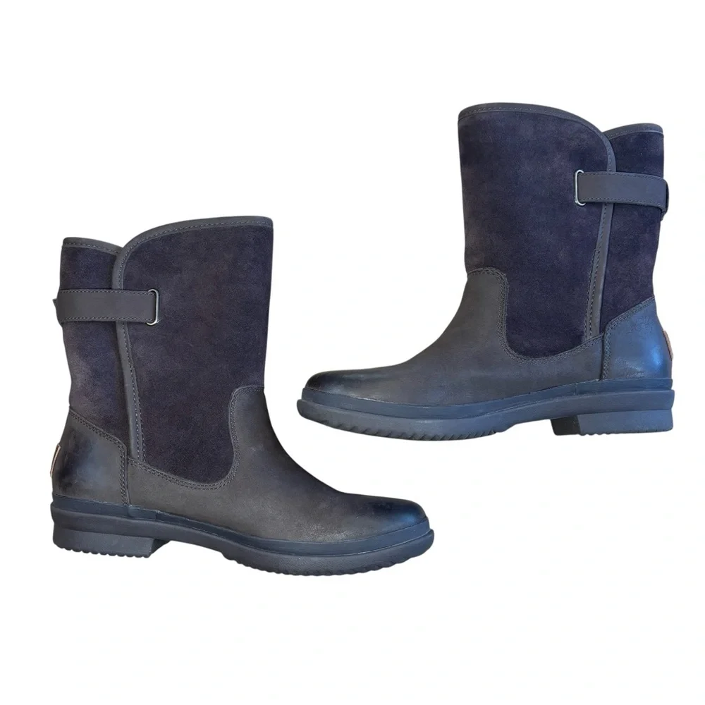 UGG‎ Waterproof Leather Shearling Lined Mid Calf Boots Brown Women’s Size 8